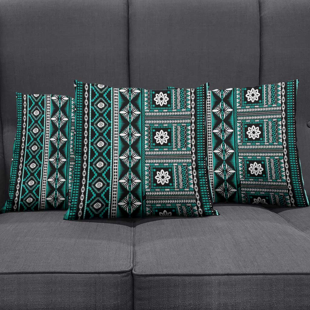 Fiji Masi Tapa Pattern Teal Pillow Cover LT01 - Polynesian Pride