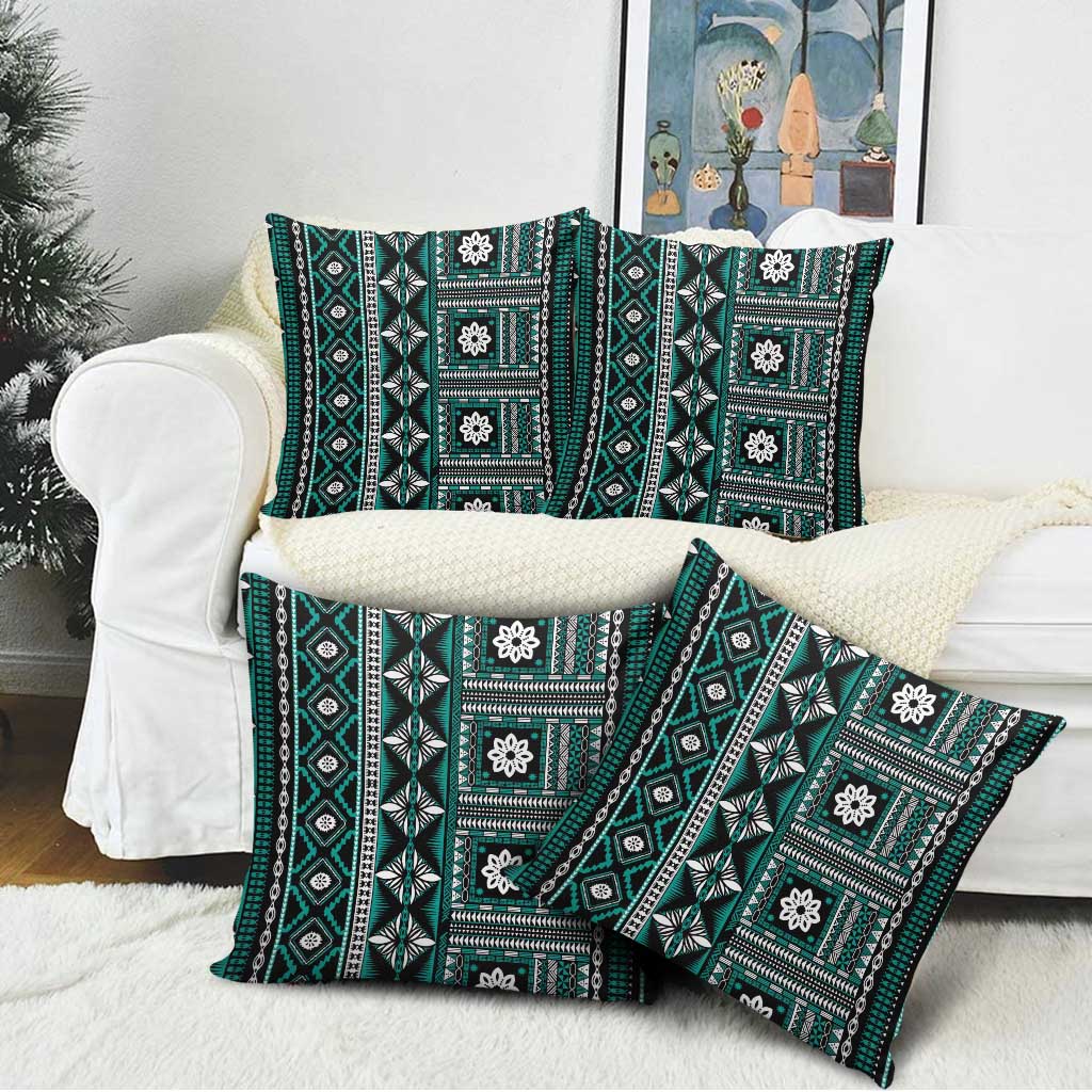 Fiji Masi Tapa Pattern Teal Pillow Cover LT01 - Polynesian Pride
