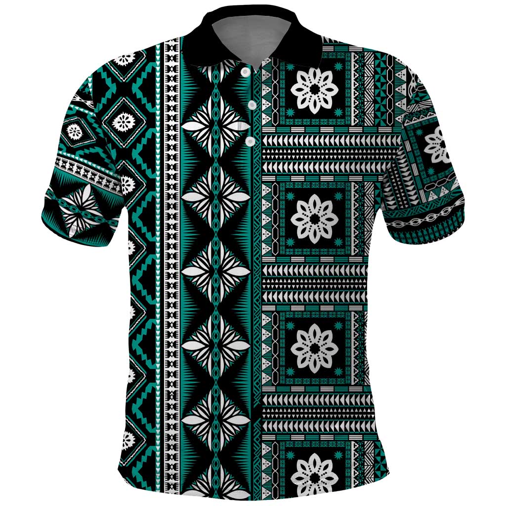 Fiji Masi Tapa Pattern Teal Polo Shirt LT01 Teal - Polynesian Pride