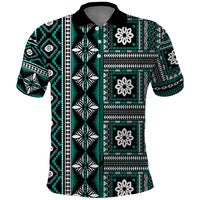 Fiji Masi Tapa Pattern Teal Polo Shirt LT01 Teal - Polynesian Pride