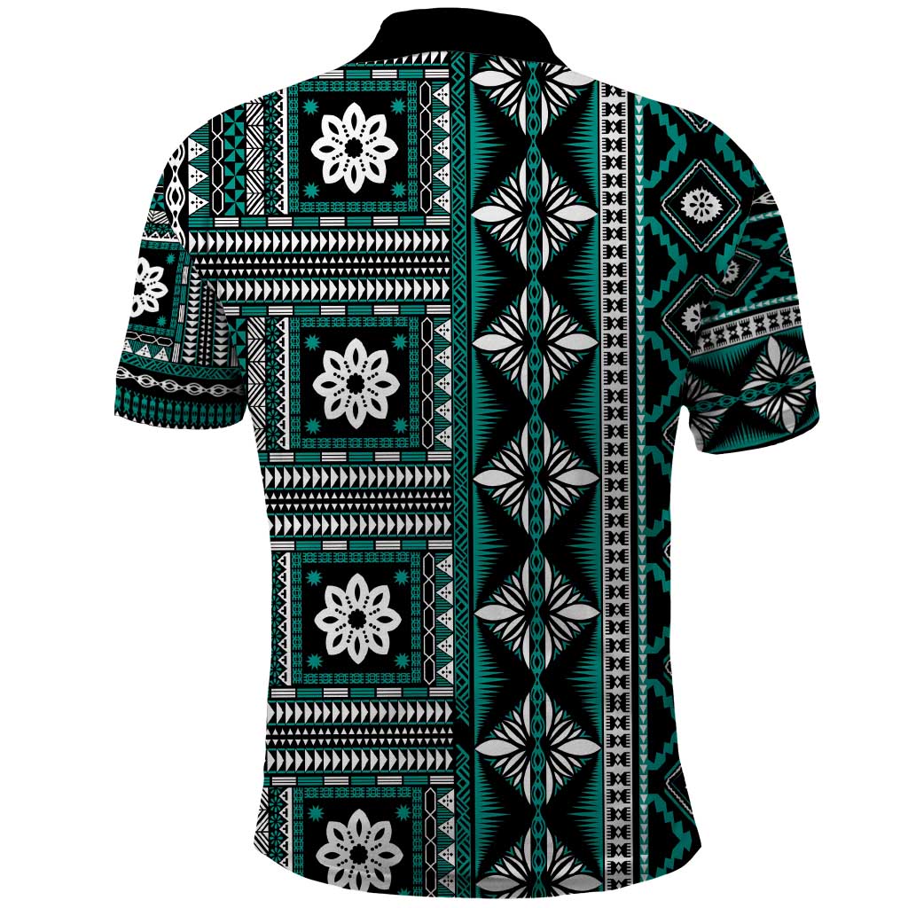 Fiji Masi Tapa Pattern Teal Polo Shirt LT01 - Polynesian Pride