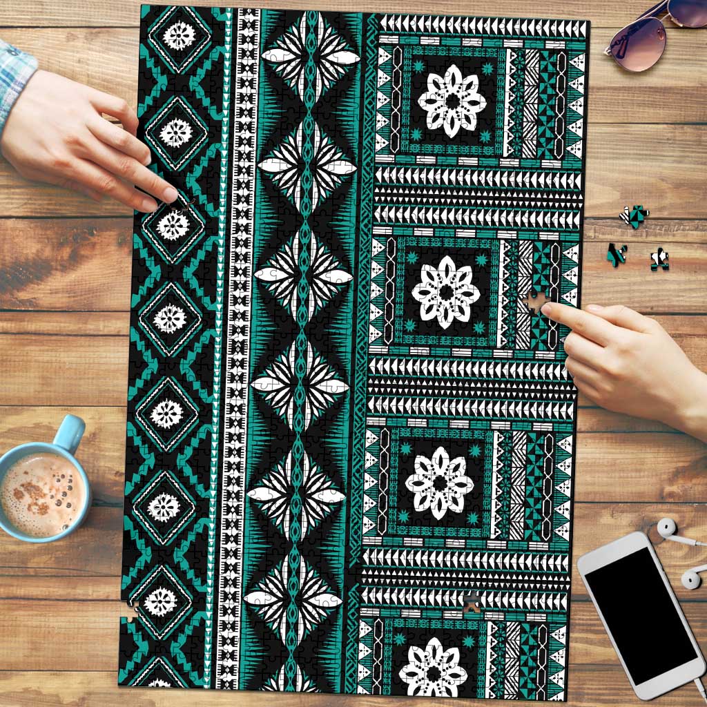 Fiji Masi Tapa Pattern Teal Puzzle LT01 Teal - Polynesian Pride