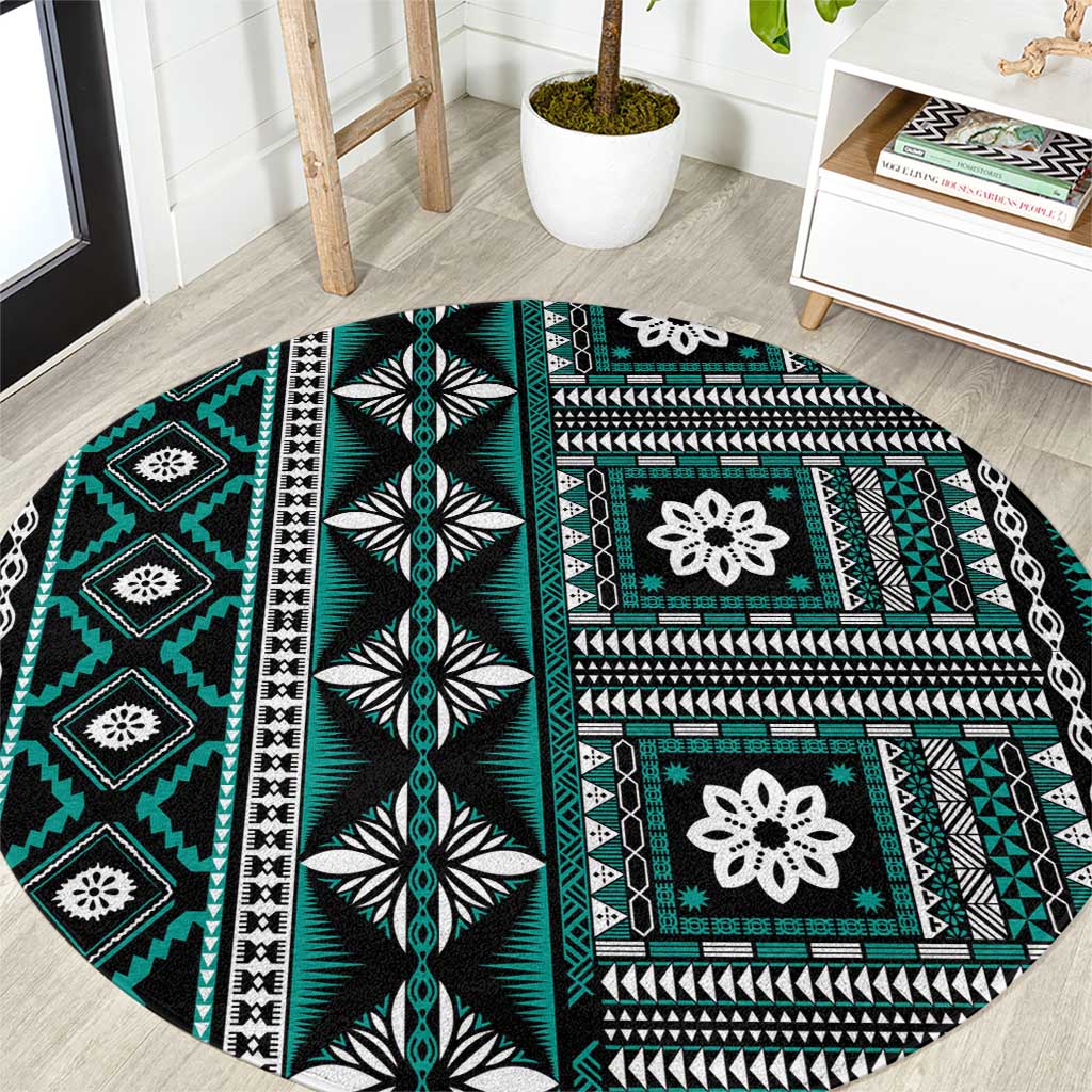 Fiji Masi Tapa Pattern Teal Round Carpet LT01 Teal - Polynesian Pride