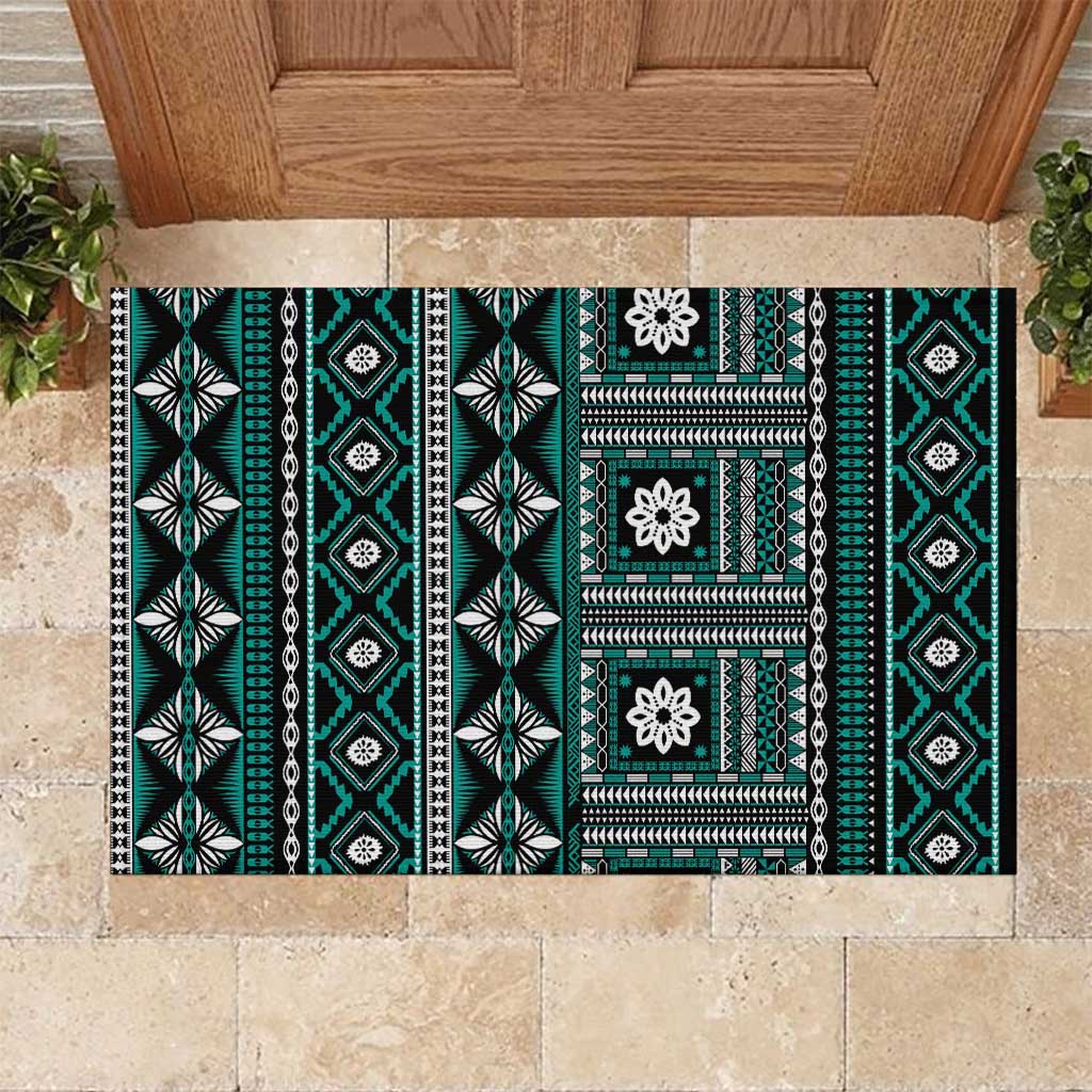 Fiji Masi Tapa Pattern Teal Rubber Doormat LT01 Teal - Polynesian Pride