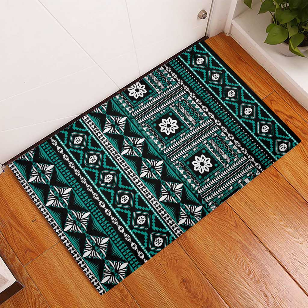 Fiji Masi Tapa Pattern Teal Rubber Doormat LT01 - Polynesian Pride