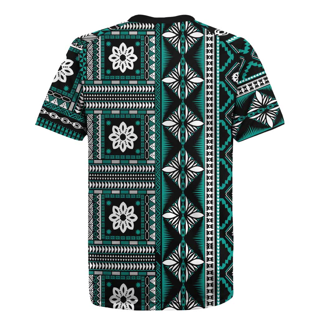 Fiji Masi Tapa Pattern Teal Rugby Jersey LT01 - Polynesian Pride