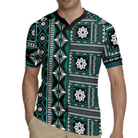 Fiji Masi Tapa Pattern Teal Rugby Jersey LT01 - Polynesian Pride