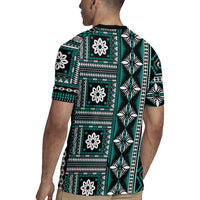 Fiji Masi Tapa Pattern Teal Rugby Jersey LT01 - Polynesian Pride