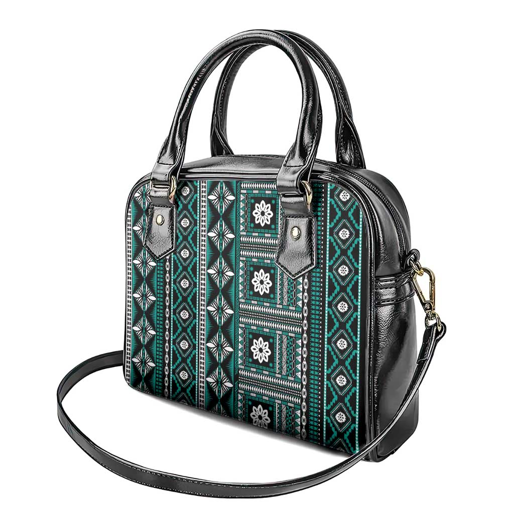 Fiji Masi Tapa Pattern Teal Shoulder Handbag LT01 - Polynesian Pride