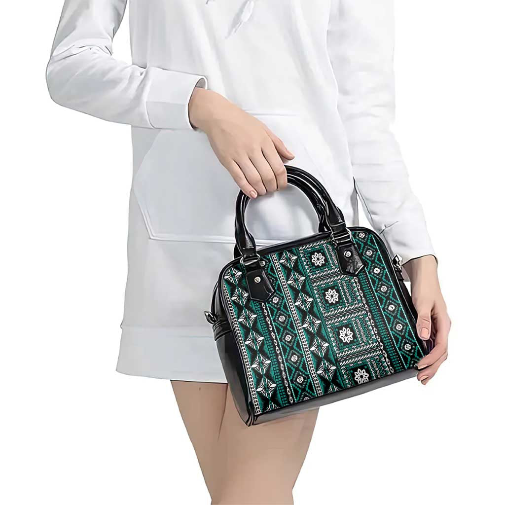 Fiji Masi Tapa Pattern Teal Shoulder Handbag LT01 - Polynesian Pride