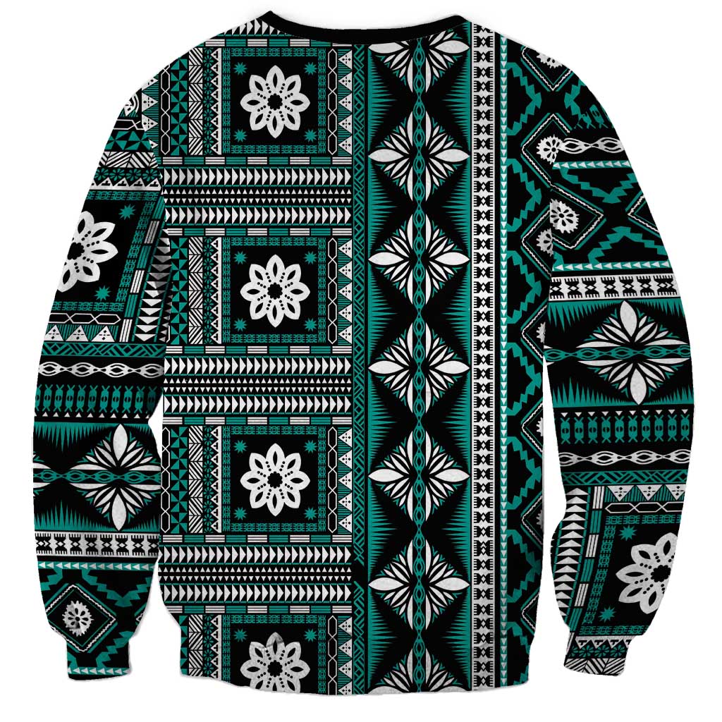Fiji Masi Tapa Pattern Teal Sweatshirt LT01 - Polynesian Pride