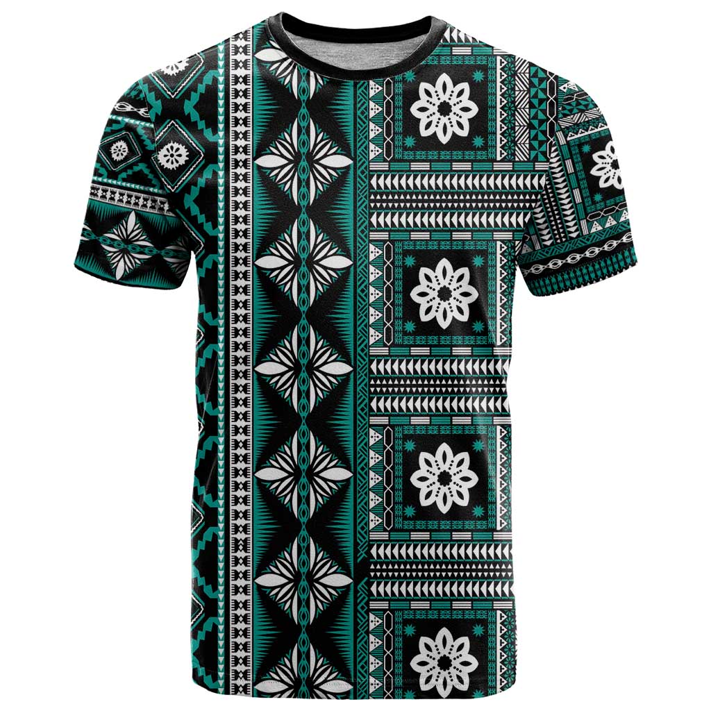 Fiji Masi Tapa Pattern Teal T Shirt LT01 Teal - Polynesian Pride