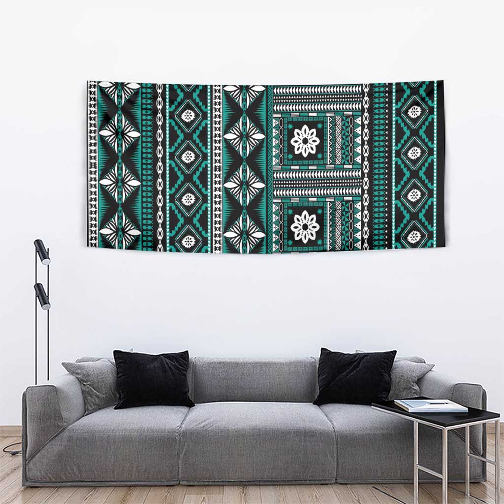Fiji Masi Tapa Pattern Teal Tapestry LT01 - Polynesian Pride