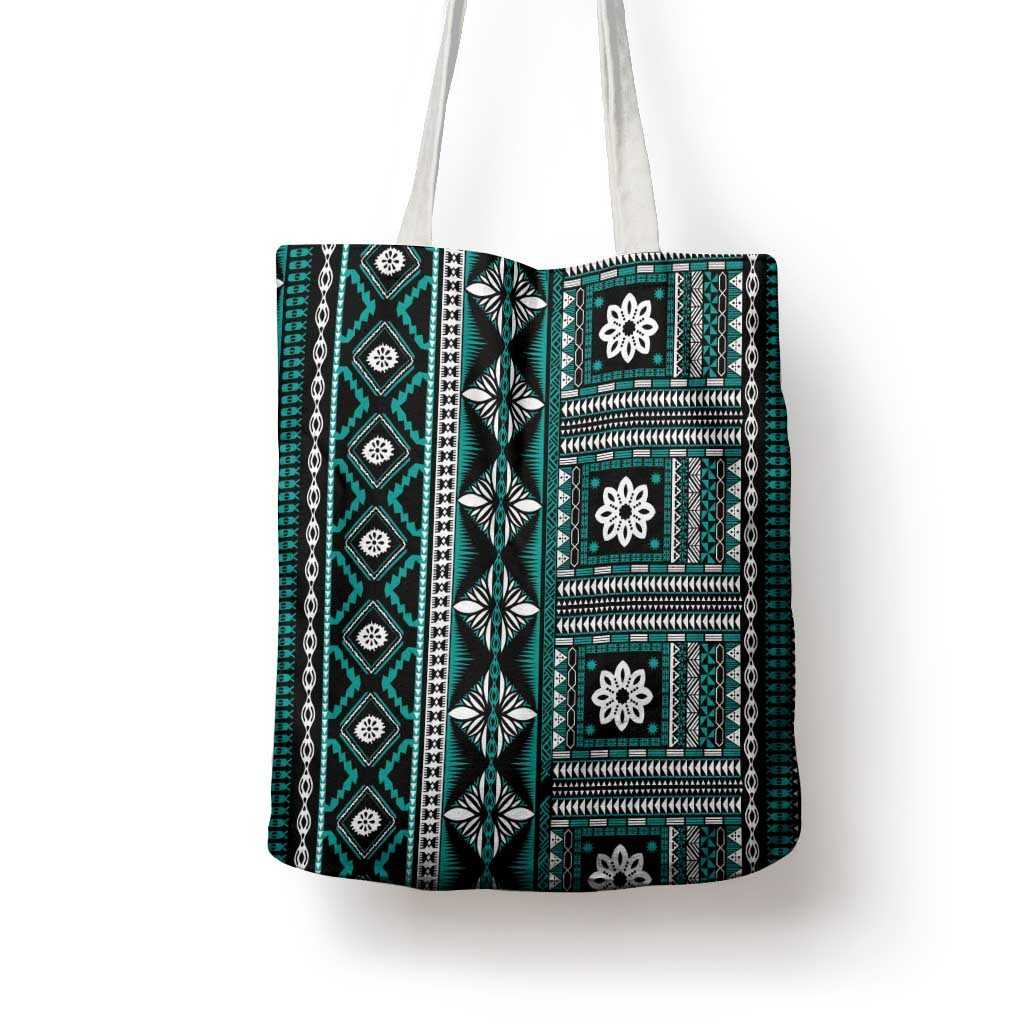 Fiji Masi Tapa Pattern Teal Tote Bag LT01 - Polynesian Pride