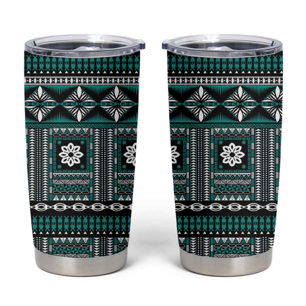 Fiji Masi Tapa Pattern Teal Tumbler Cup LT01 Teal - Polynesian Pride