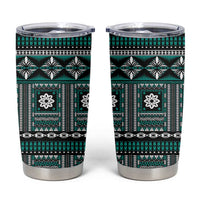 Fiji Masi Tapa Pattern Teal Tumbler Cup LT01 Teal - Polynesian Pride
