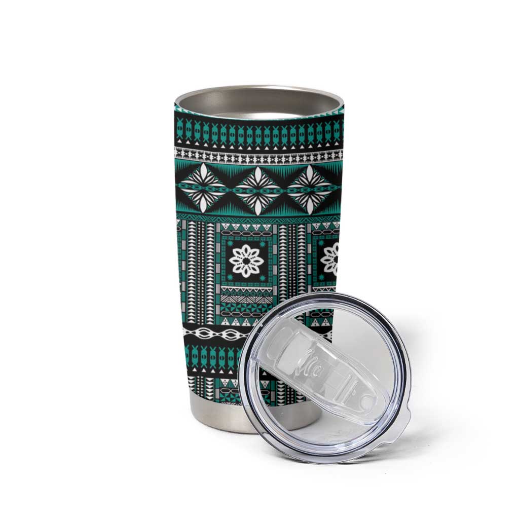 Fiji Masi Tapa Pattern Teal Tumbler Cup LT01 - Polynesian Pride