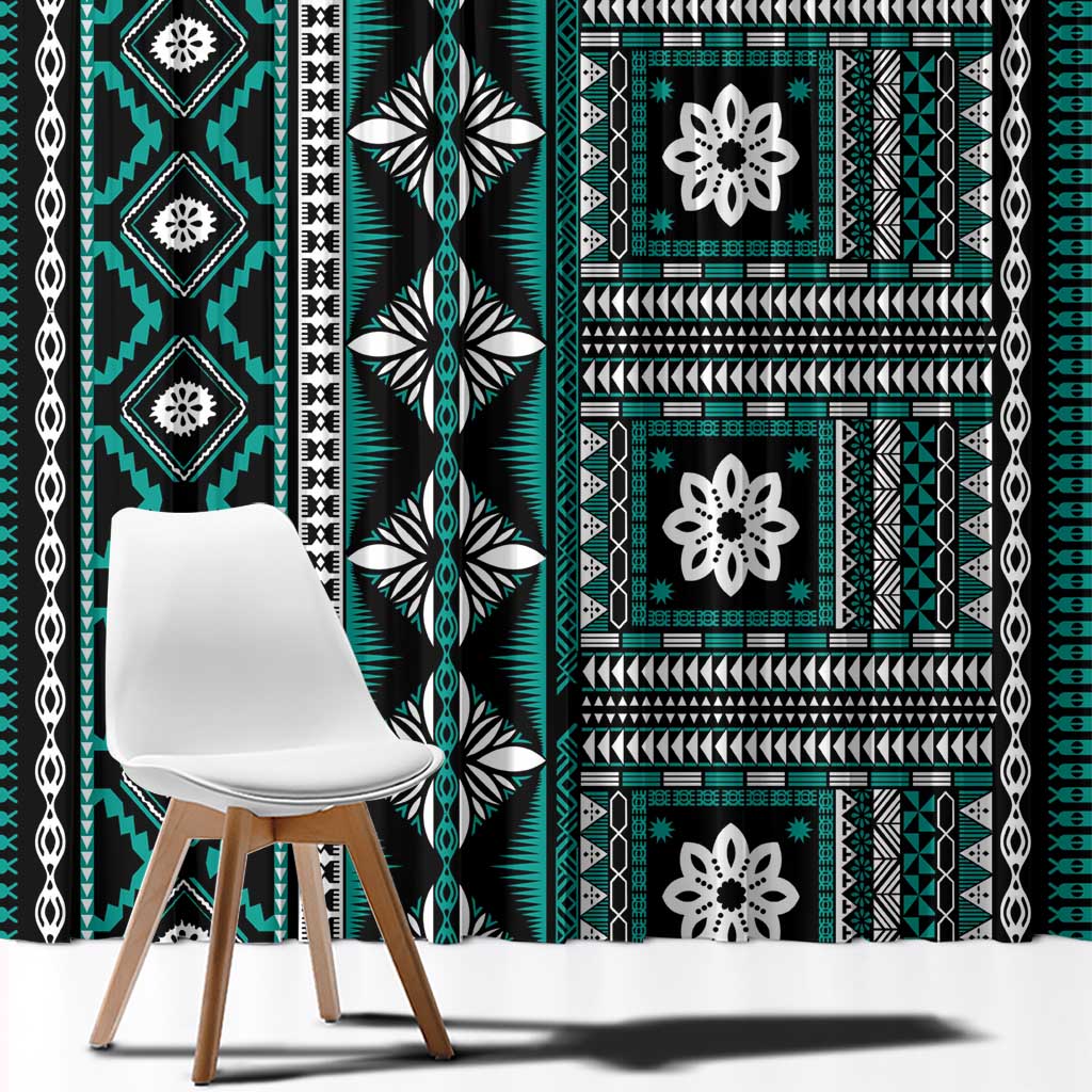 Fiji Masi Tapa Pattern Teal Window Curtain LT01 - Polynesian Pride