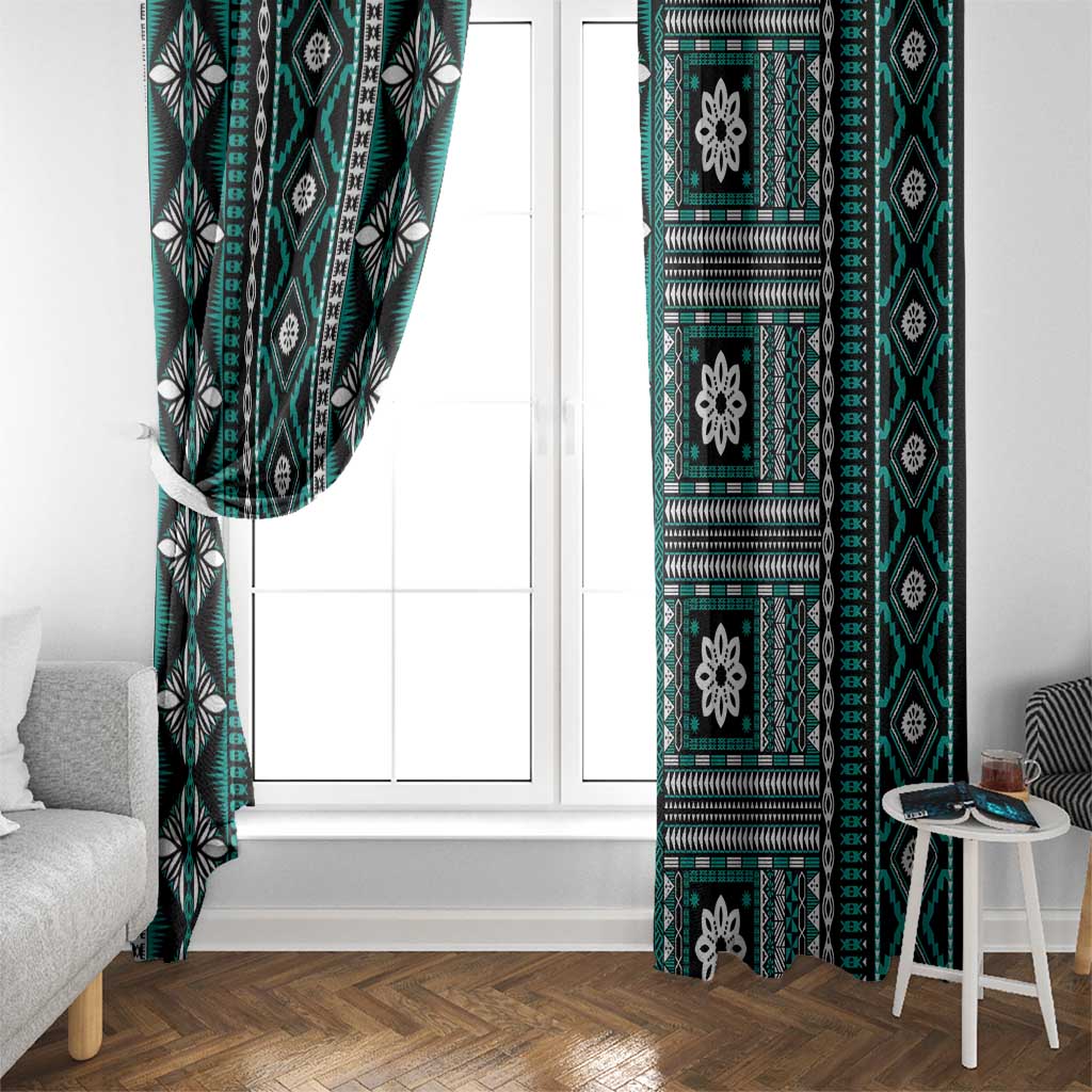 Fiji Masi Tapa Pattern Teal Window Curtain LT01 - Polynesian Pride