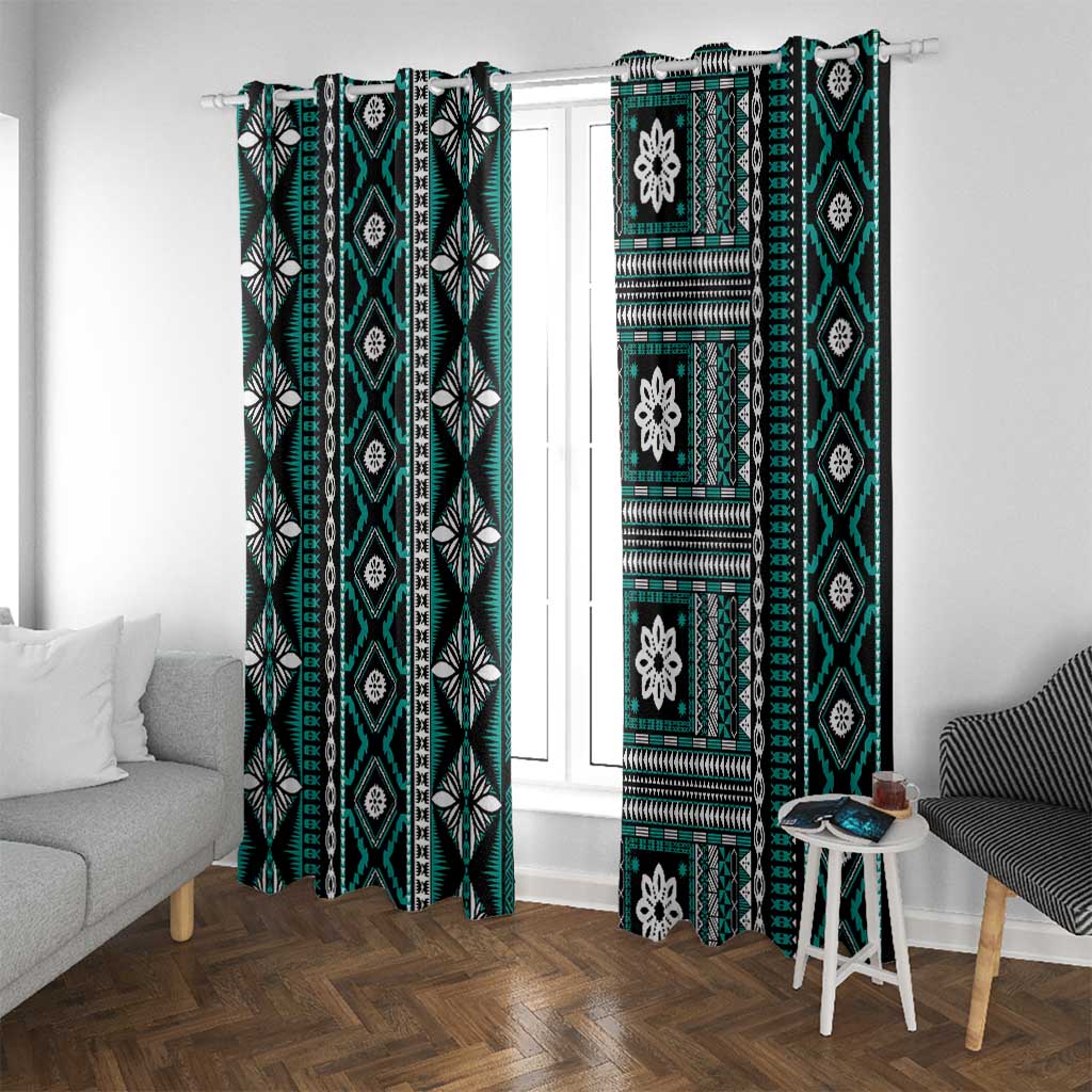 Fiji Masi Tapa Pattern Teal Window Curtain LT01 With Grommets Teal - Polynesian Pride