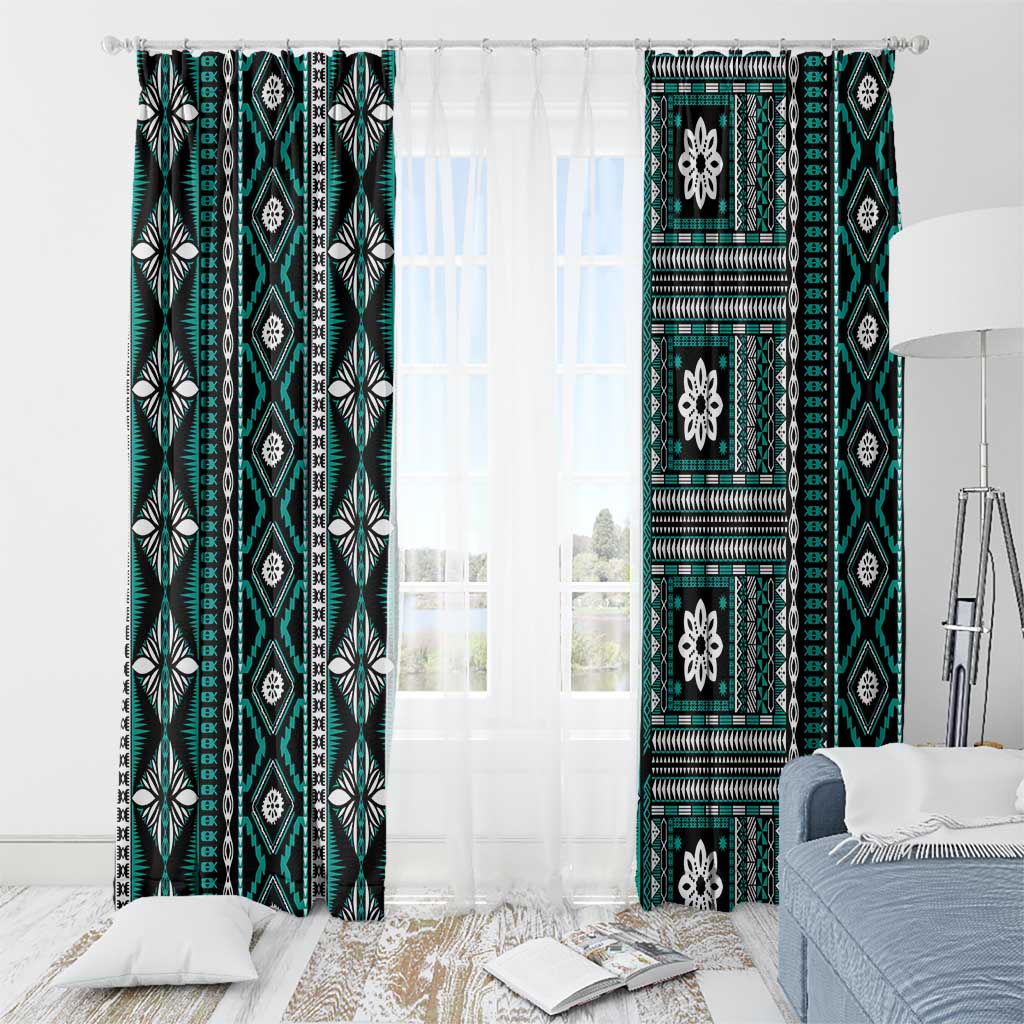 Fiji Masi Tapa Pattern Teal Window Curtain LT01 - Polynesian Pride