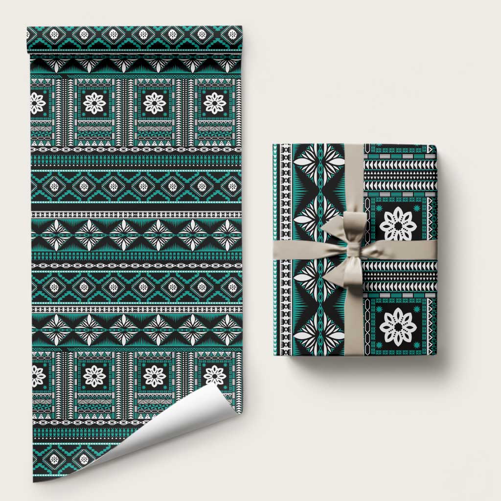 Fiji Masi Tapa Pattern Teal Wrapping Paper LT01 58" × 23" Teal - Polynesian Pride