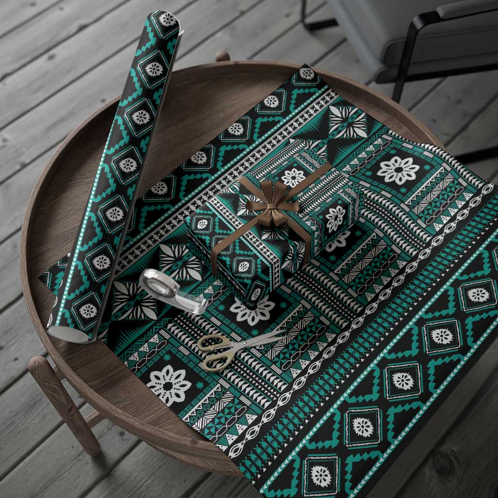 Fiji Masi Tapa Pattern Teal Wrapping Paper LT01 - Polynesian Pride