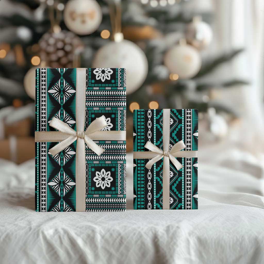 Fiji Masi Tapa Pattern Teal Wrapping Paper LT01 - Polynesian Pride