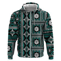 Fiji Masi Tapa Pattern Teal Zip Hoodie LT01 Zip Hoodie Teal - Polynesian Pride