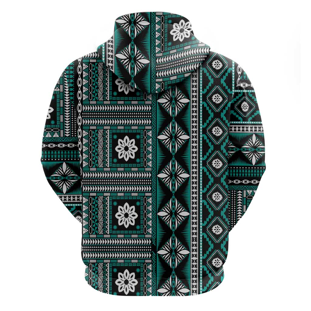 Fiji Masi Tapa Pattern Teal Zip Hoodie LT01 - Polynesian Pride