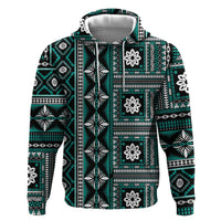 Fiji Masi Tapa Pattern Teal Zip Hoodie LT01 Pullover Hoodie Teal - Polynesian Pride