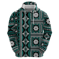 Fiji Masi Tapa Pattern Teal Zip Hoodie LT01 - Polynesian Pride