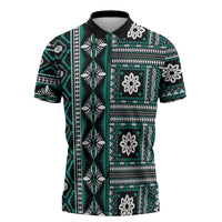 Fiji Masi Tapa Pattern Teal Zipper Polo Shirt LT01 Teal - Polynesian Pride