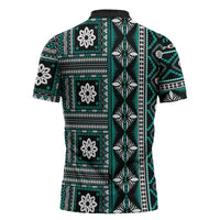 Fiji Masi Tapa Pattern Teal Zipper Polo Shirt LT01 - Polynesian Pride