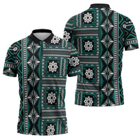 Fiji Masi Tapa Pattern Teal Zipper Polo Shirt LT01 - Polynesian Pride