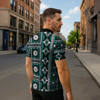 Fiji Masi Tapa Pattern Teal Zipper Polo Shirt LT01 - Polynesian Pride