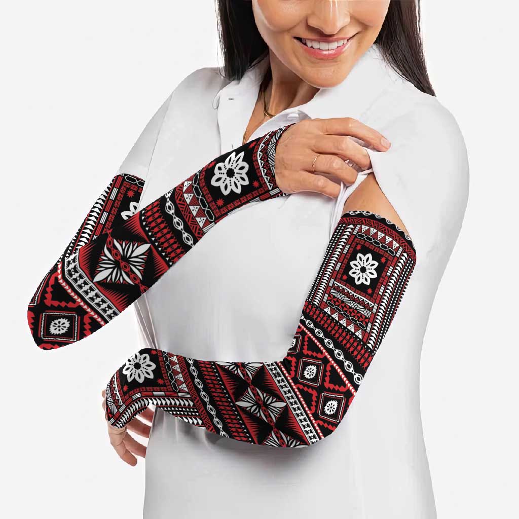 Fiji Masi Tapa Pattern Red Arm Sleeves LT01 - Polynesian Pride