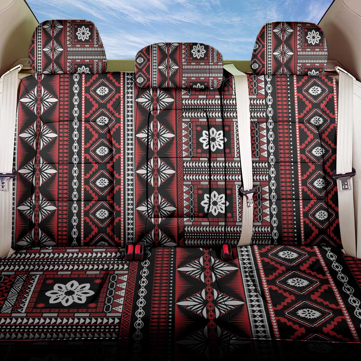 Fiji Masi Tapa Pattern Red Back Car Seat Cover LT01 One Size Red - Polynesian Pride