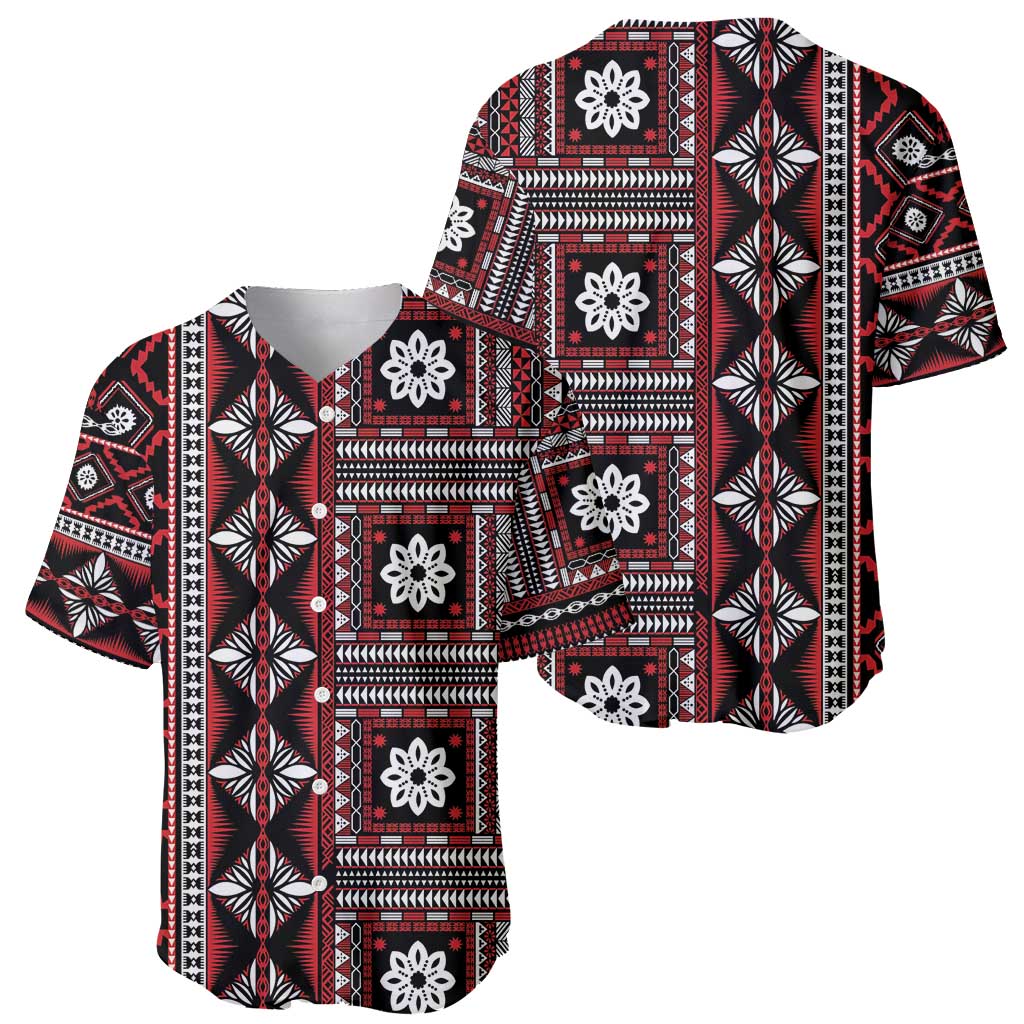 Fiji Masi Tapa Pattern Red Baseball Jersey LT01 - Polynesian Pride