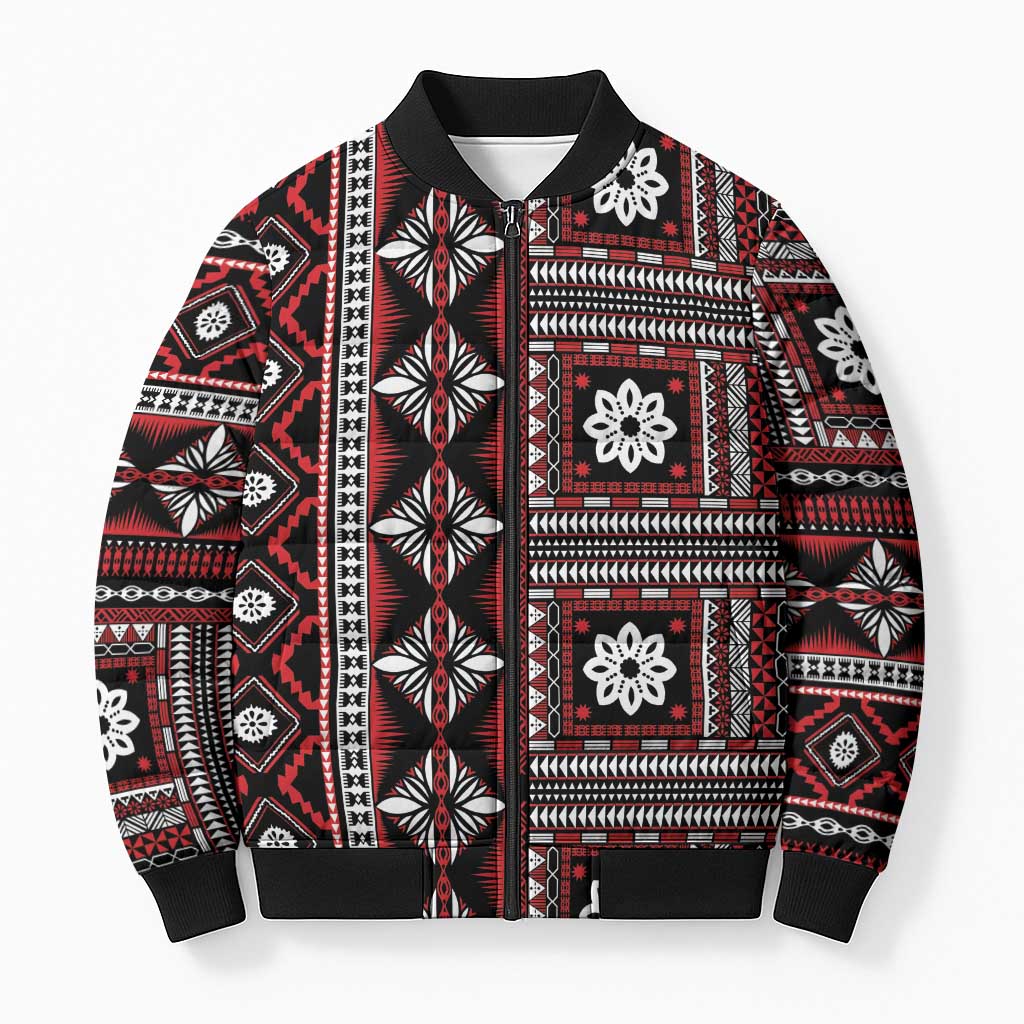 Fiji Masi Tapa Pattern Red Bomber Puffer Jacket LT01 Unisex Red - Polynesian Pride