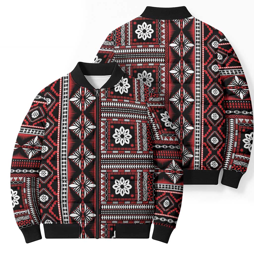Fiji Masi Tapa Pattern Red Bomber Puffer Jacket LT01 - Polynesian Pride