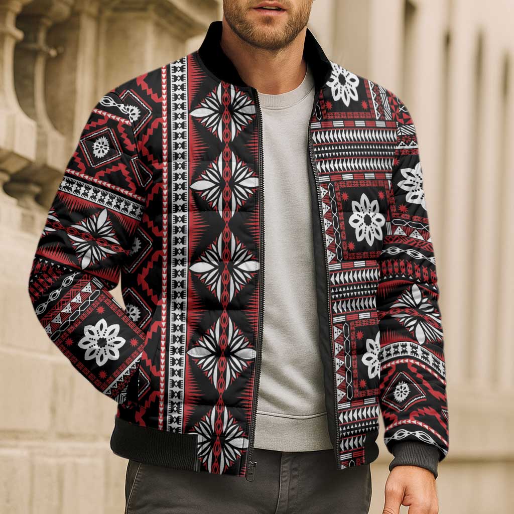 Fiji Masi Tapa Pattern Red Bomber Puffer Jacket LT01 - Polynesian Pride