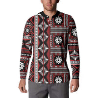Fiji Masi Tapa Pattern Red Button Sweatshirt LT01 - Polynesian Pride