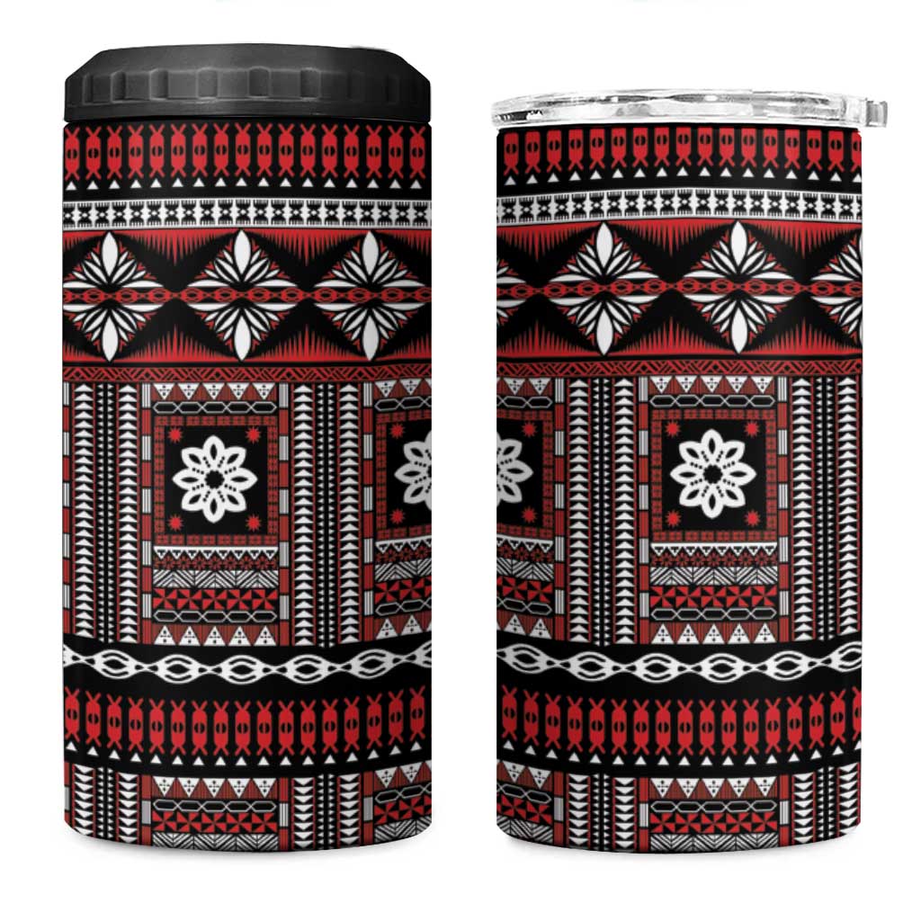 Fiji Masi Tapa Pattern Red 4 in 1 Can Cooler Tumbler LT01 One Size: 16 oz Red - Polynesian Pride