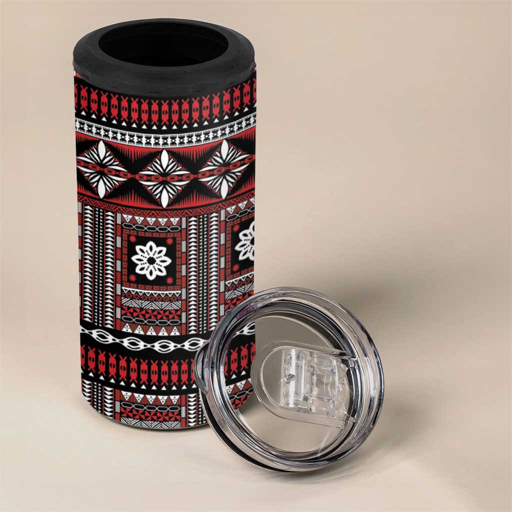 Fiji Masi Tapa Pattern Red 4 in 1 Can Cooler Tumbler LT01 - Polynesian Pride