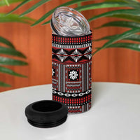 Fiji Masi Tapa Pattern Red 4 in 1 Can Cooler Tumbler LT01 - Polynesian Pride