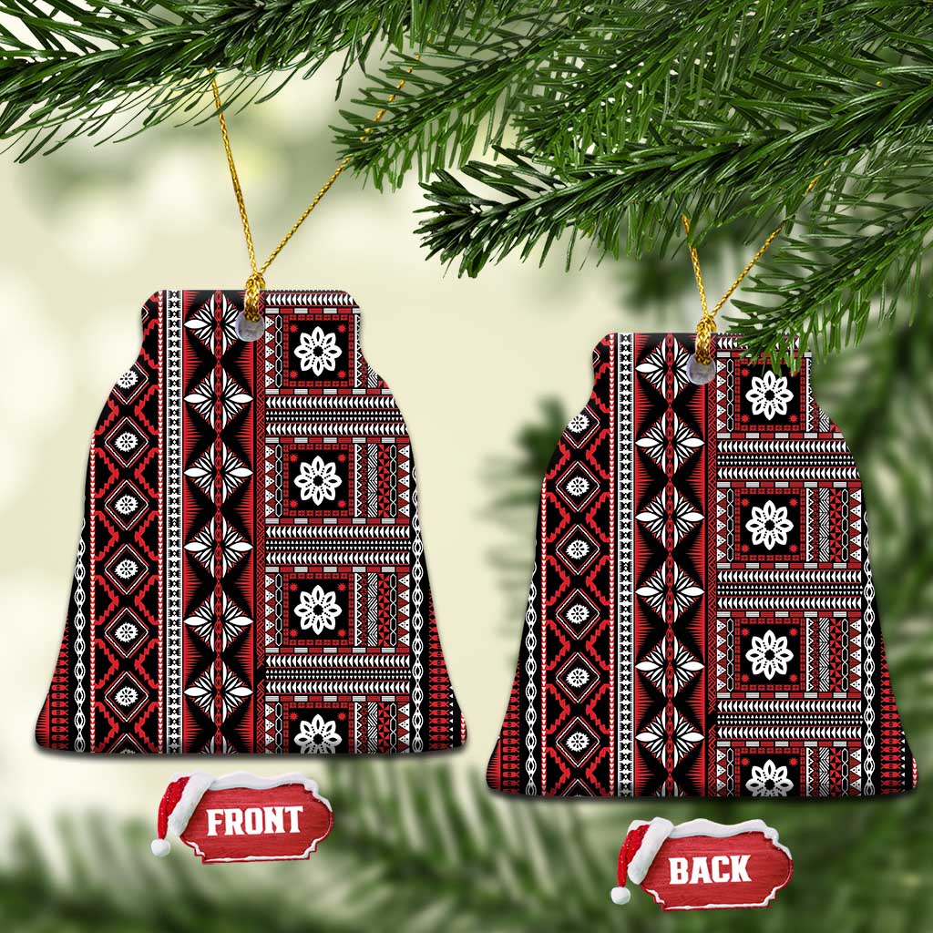 Fiji Masi Tapa Pattern Red Ceramic Ornament LT01 Bell Flake Red - Polynesian Pride