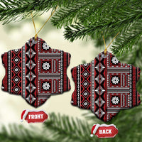Fiji Masi Tapa Pattern Red Ceramic Ornament LT01 Snow Flake Red - Polynesian Pride