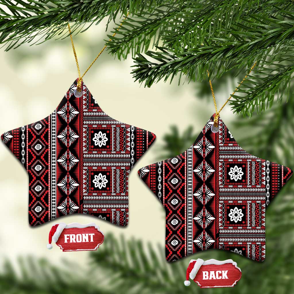 Fiji Masi Tapa Pattern Red Ceramic Ornament LT01 Star Red - Polynesian Pride