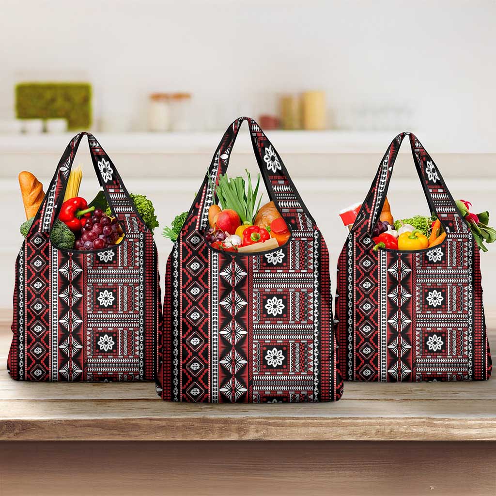 Fiji Masi Tapa Pattern Red Grocery Bag LT01 3-pack One Size Red - Polynesian Pride